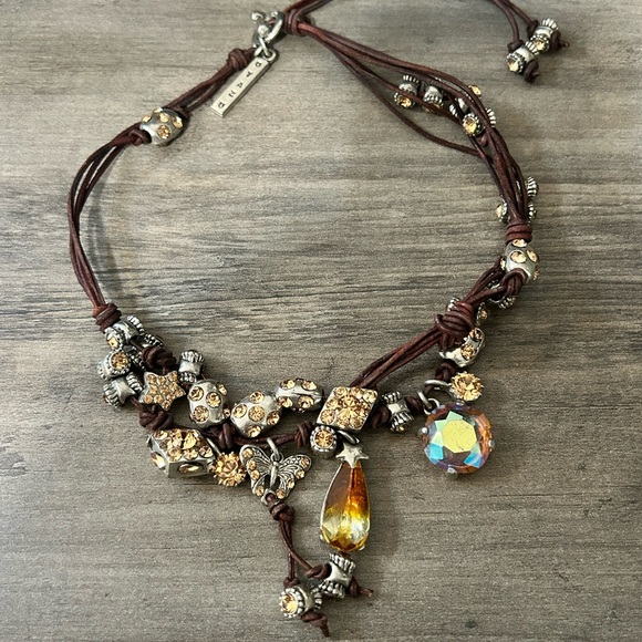 Otazu Classic Leather and Crystal Statement Necklace #G036 butterfly star - Picture 7 of 11